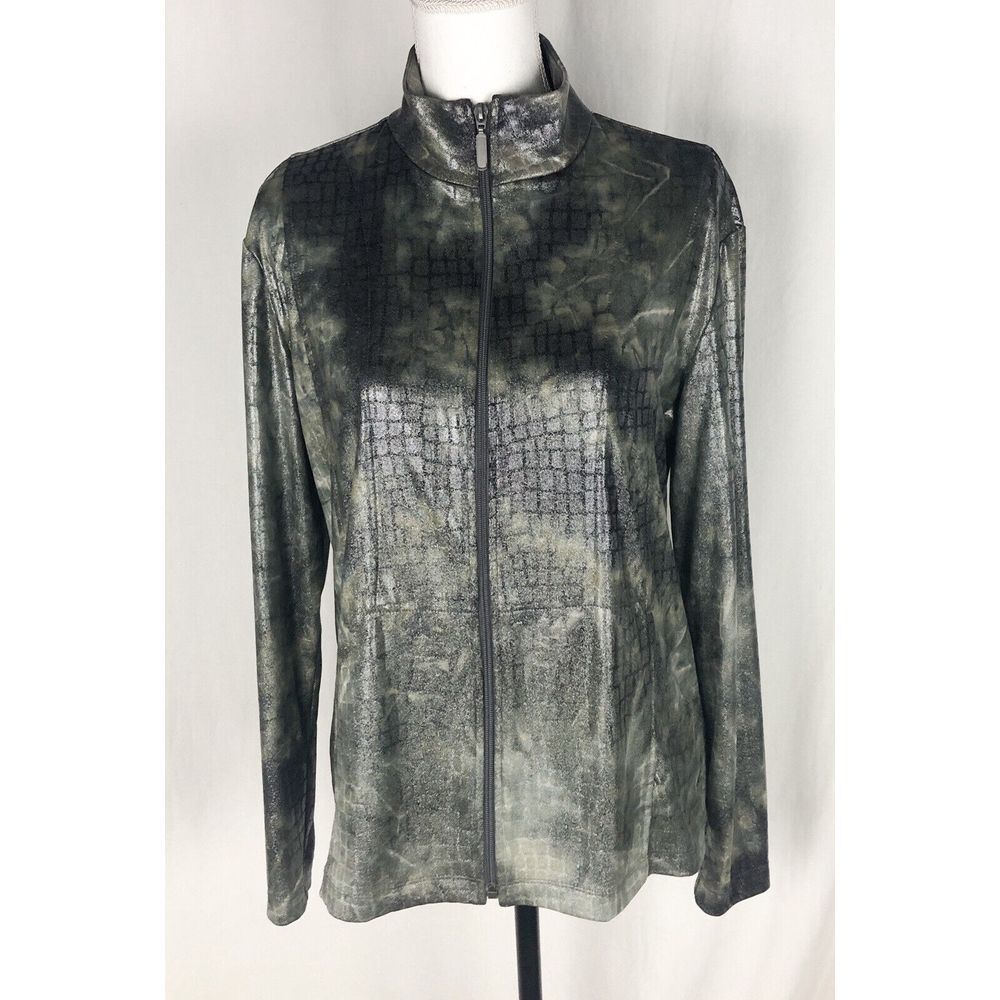 CHICO'S Travelers women Size 1 Metallic gray silver jacket